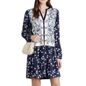 Tiny Anthropologie Navy/Blue Hues Embroidered Floral Dress